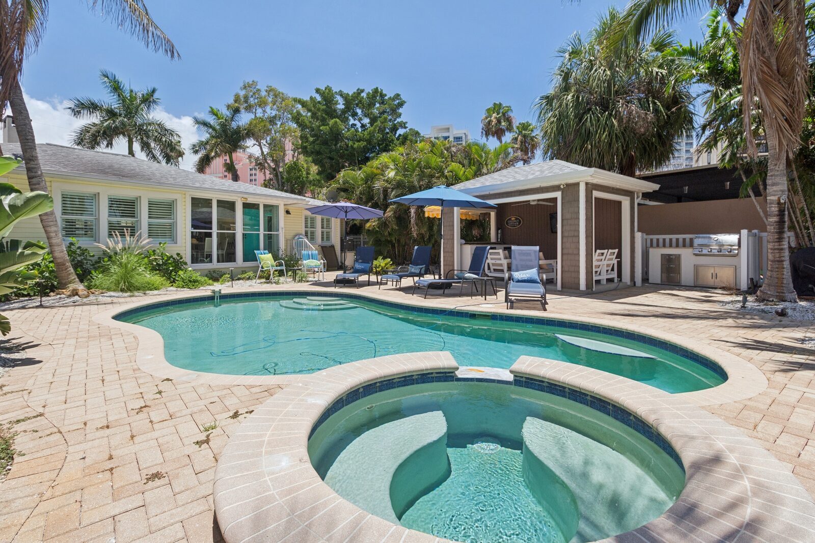 Heated saltwater pool and hot tub