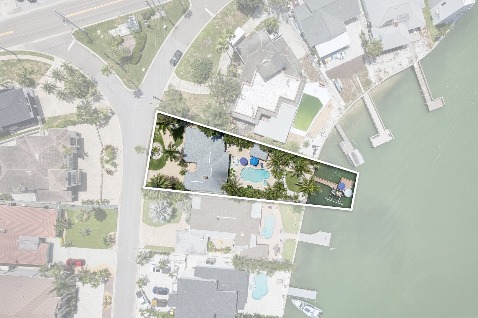 Overhead drone with property outline