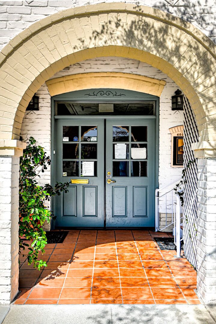 Front entry doors with terracotta tile