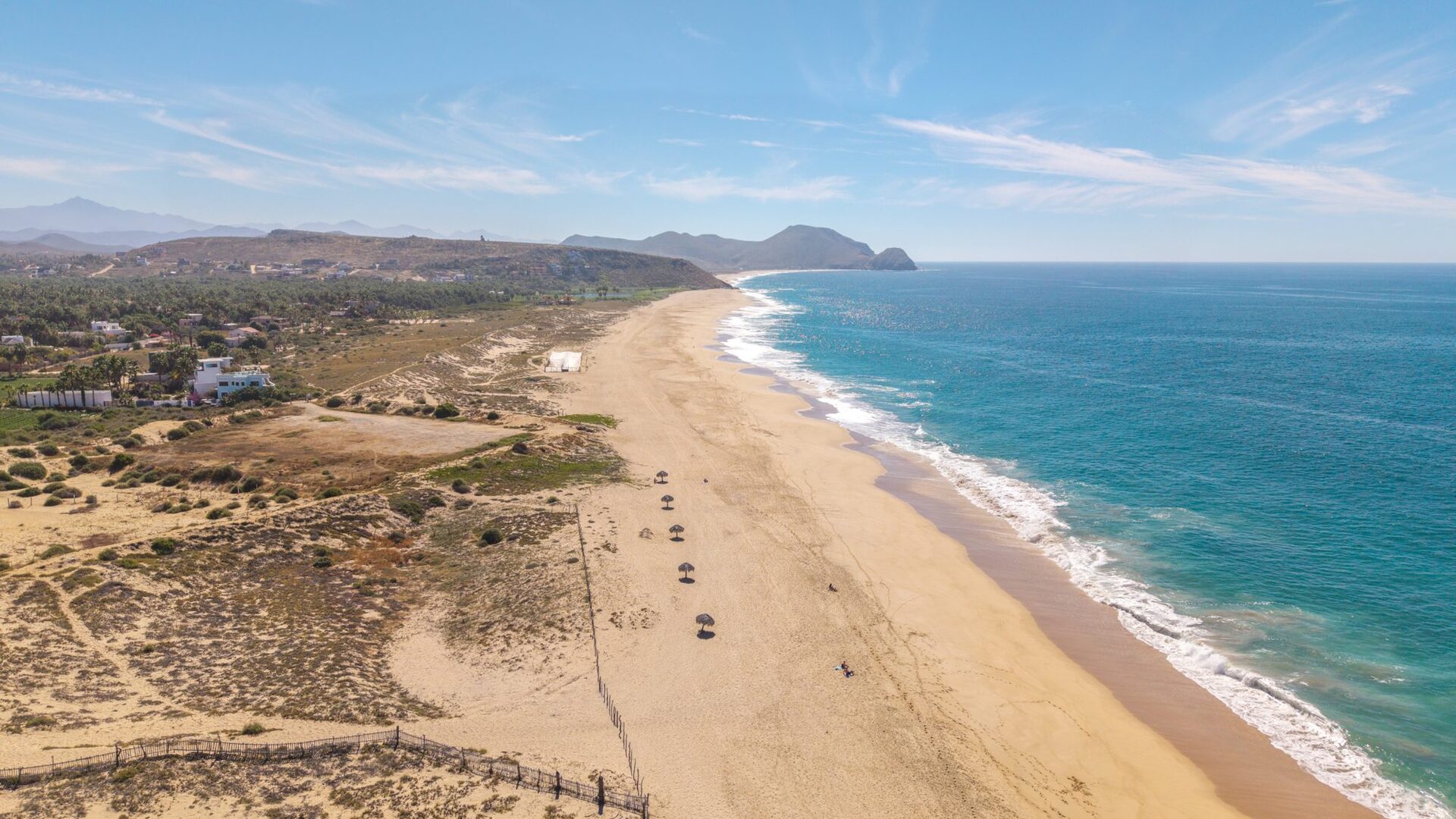 Aerial view of the coastline toward the Sierra de la Laguna